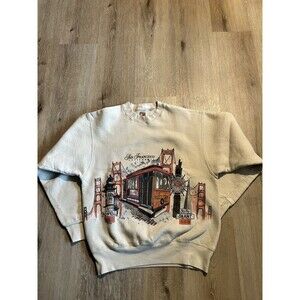 San Francisco Gray Pullover Sweatshirt USA Mens Sweater Sz M Vintage AOP Print